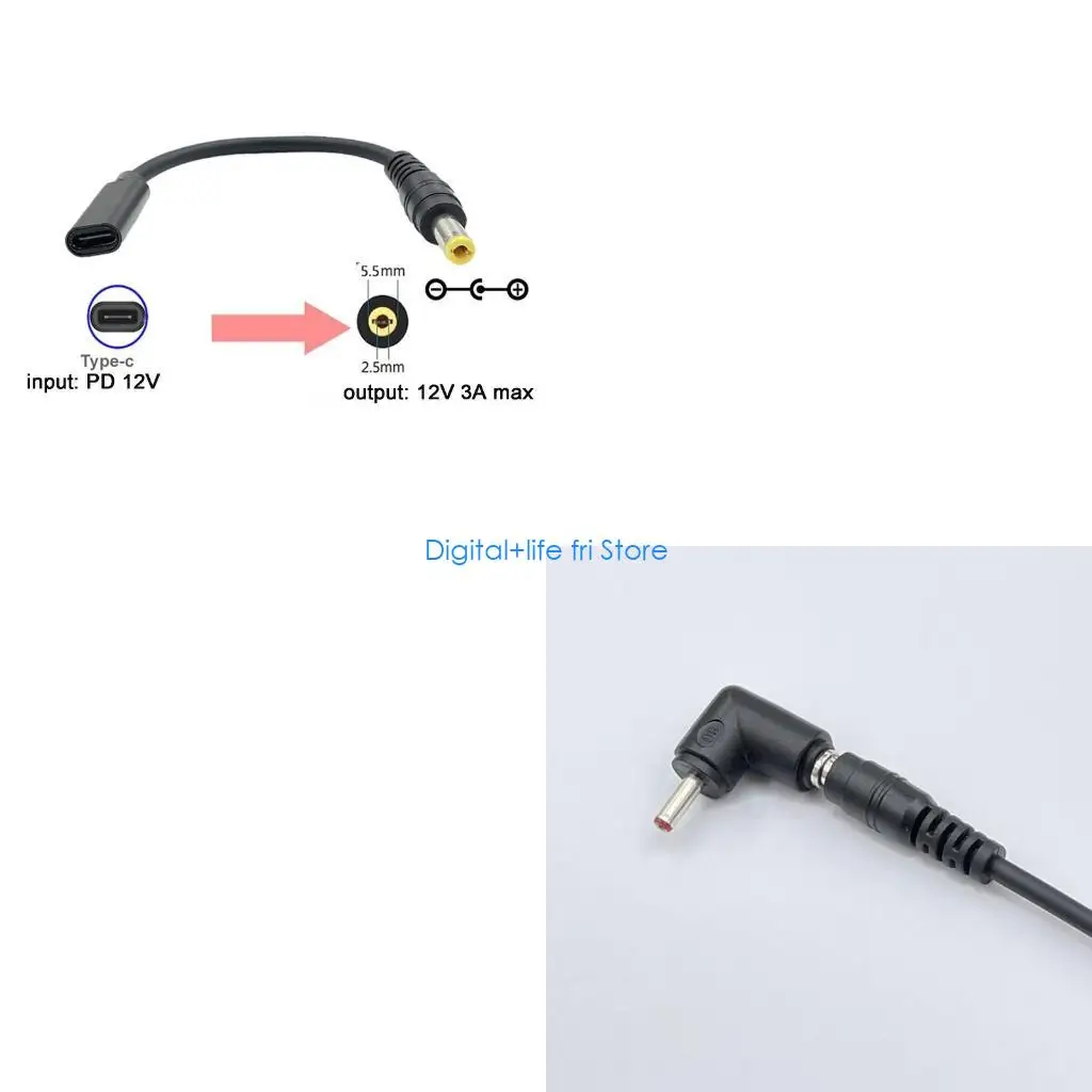 E06D 15cm Length USB C/Type-C PD to 12V 3.5/4.0/4.8/5.5/6.3/6.4mm Power Converter Cord for Router CCTV Camera