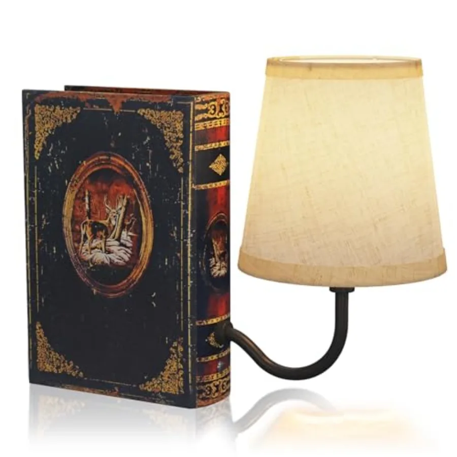 

Винтажная настольная лампа для книжной полки, перезаряжаемая беспроводная лампа для чтения с льняным абажуром, сенсорное управление, регулировка яркости, современная декоративная лампа