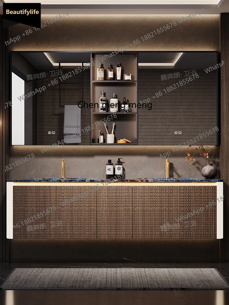 S178 Designer high-end light luxury natural black walnut bathroom cabinet combination bathroom double basin washbasin hand basin