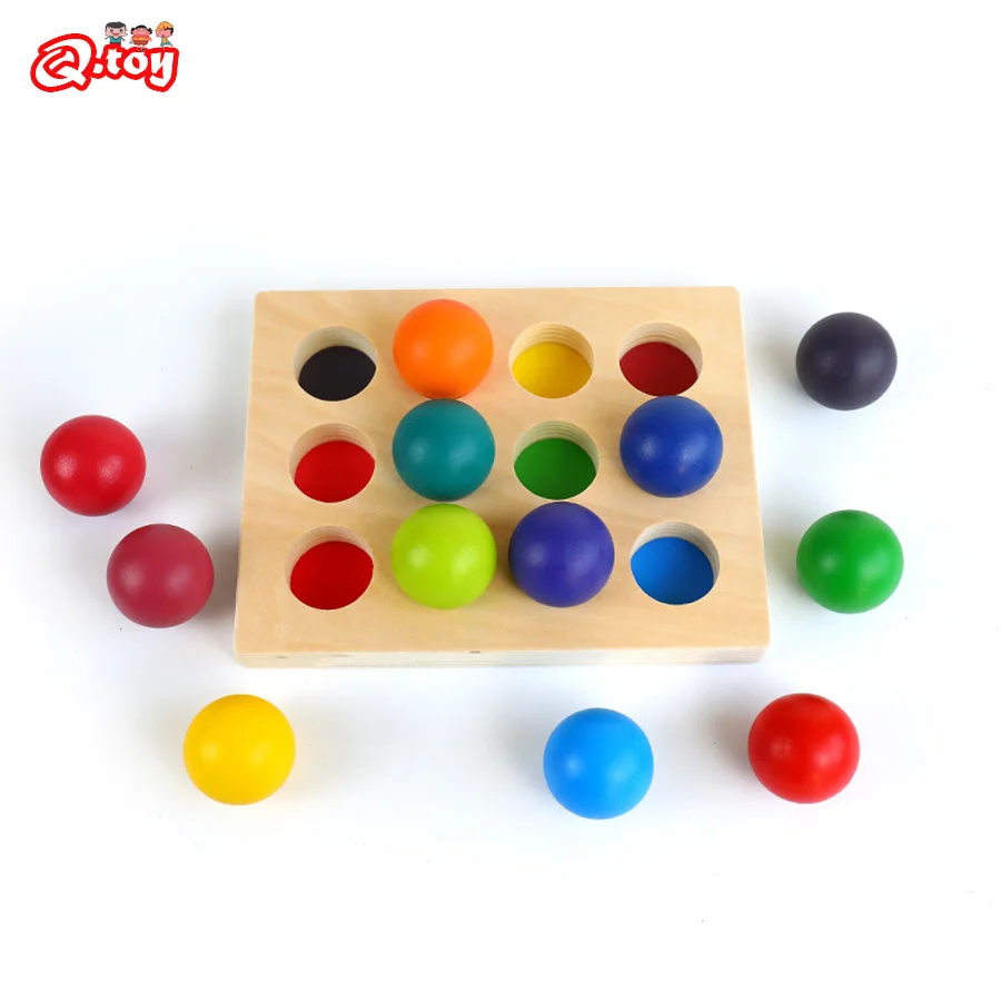 

12 Colors Balls Sorting Board Game Montessori Wooden Rainbow Blocks Color Cognition Matching Toy for Children Learning Education