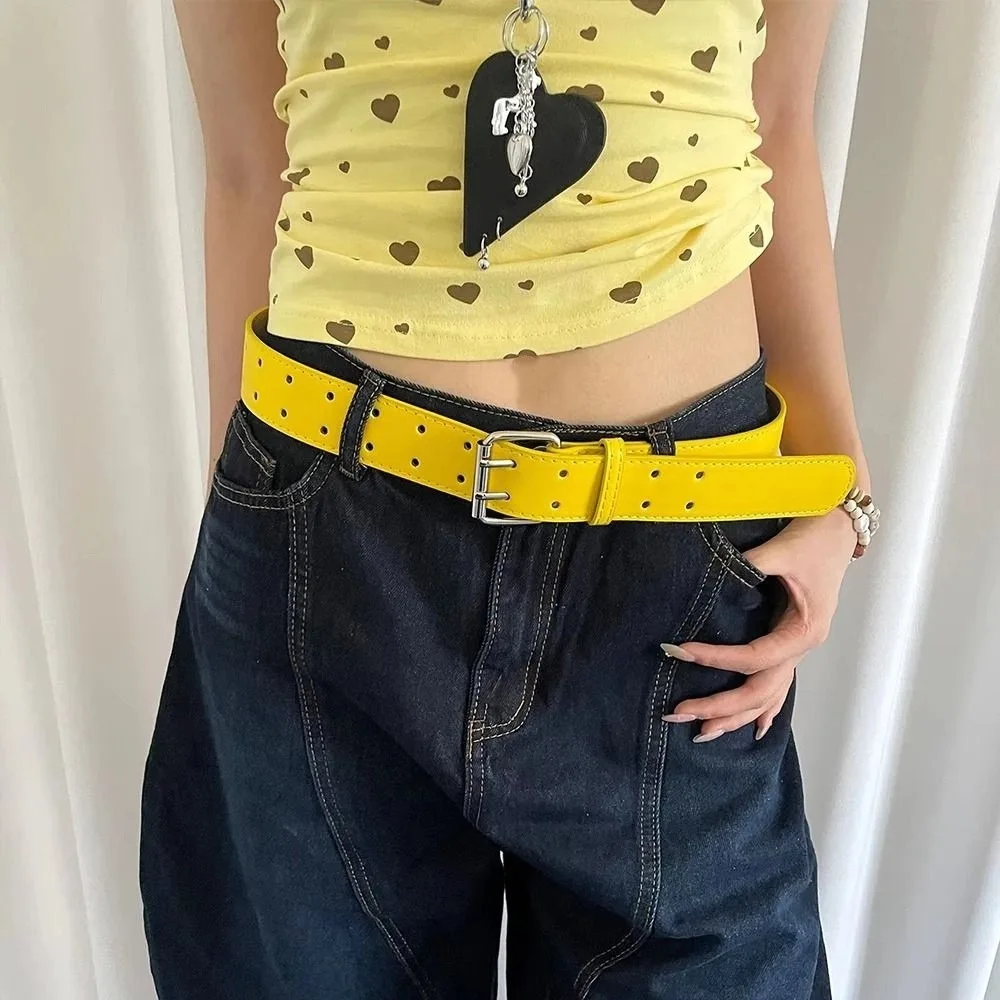 

Trendy Versatile Women's Belt Double-Breasted Yellow Wide Waist Belt Y2k Leather Dress Jeans Belt Waistcoat Decoration