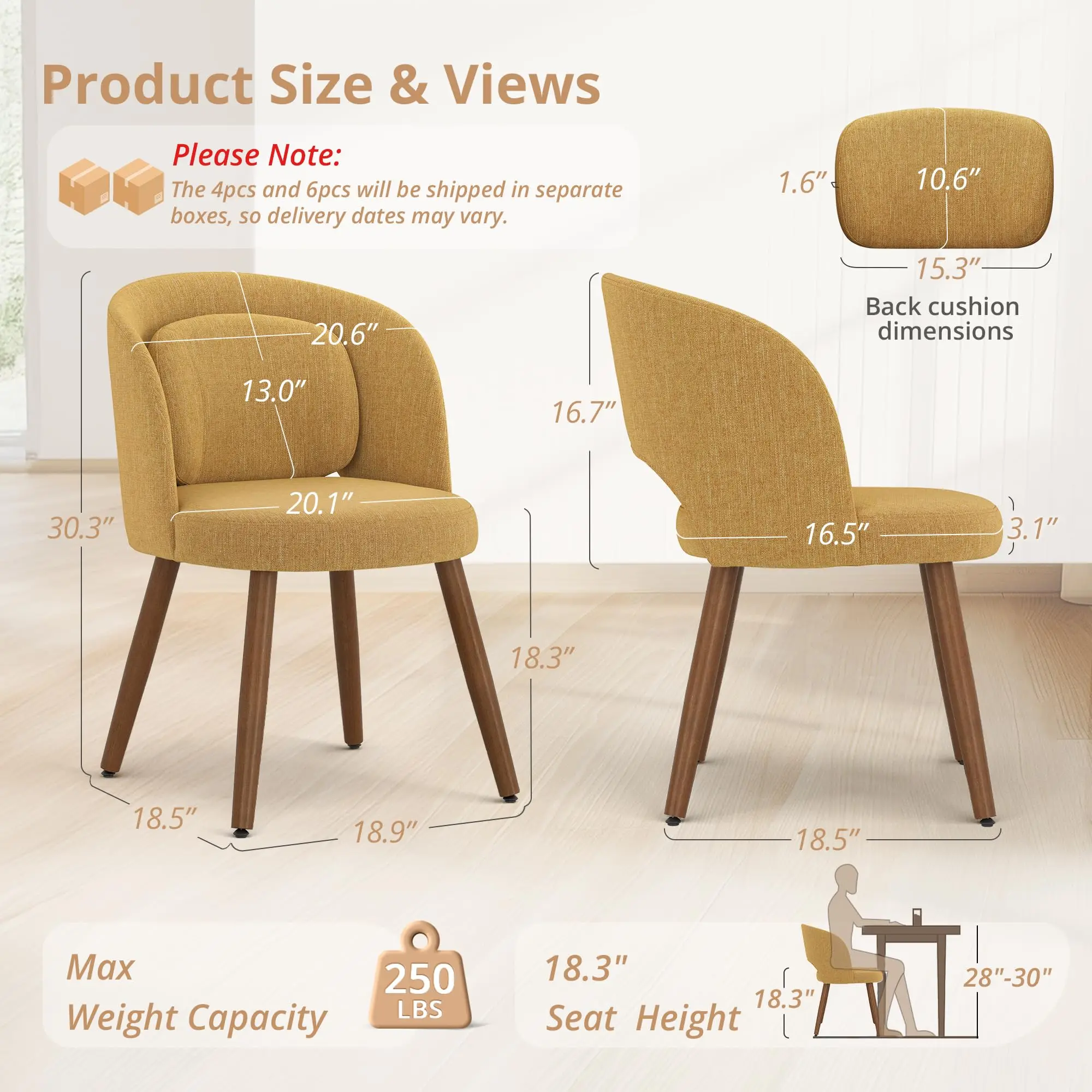 Dining Chairs Set of 4 with Lumbar Support, Ginger