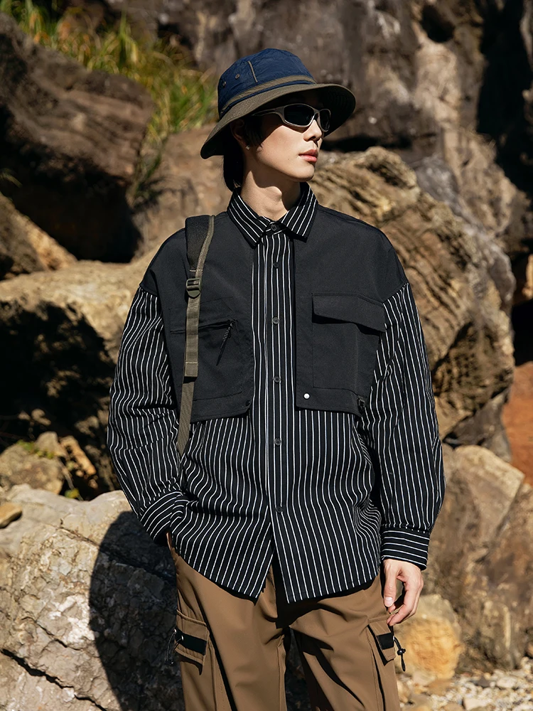 Unisex Pure Cotton Striped Fabric Outdoor Casual Shirt Men's Spring Workwear Style Long Sleeve Breathable Standard Fit Button up