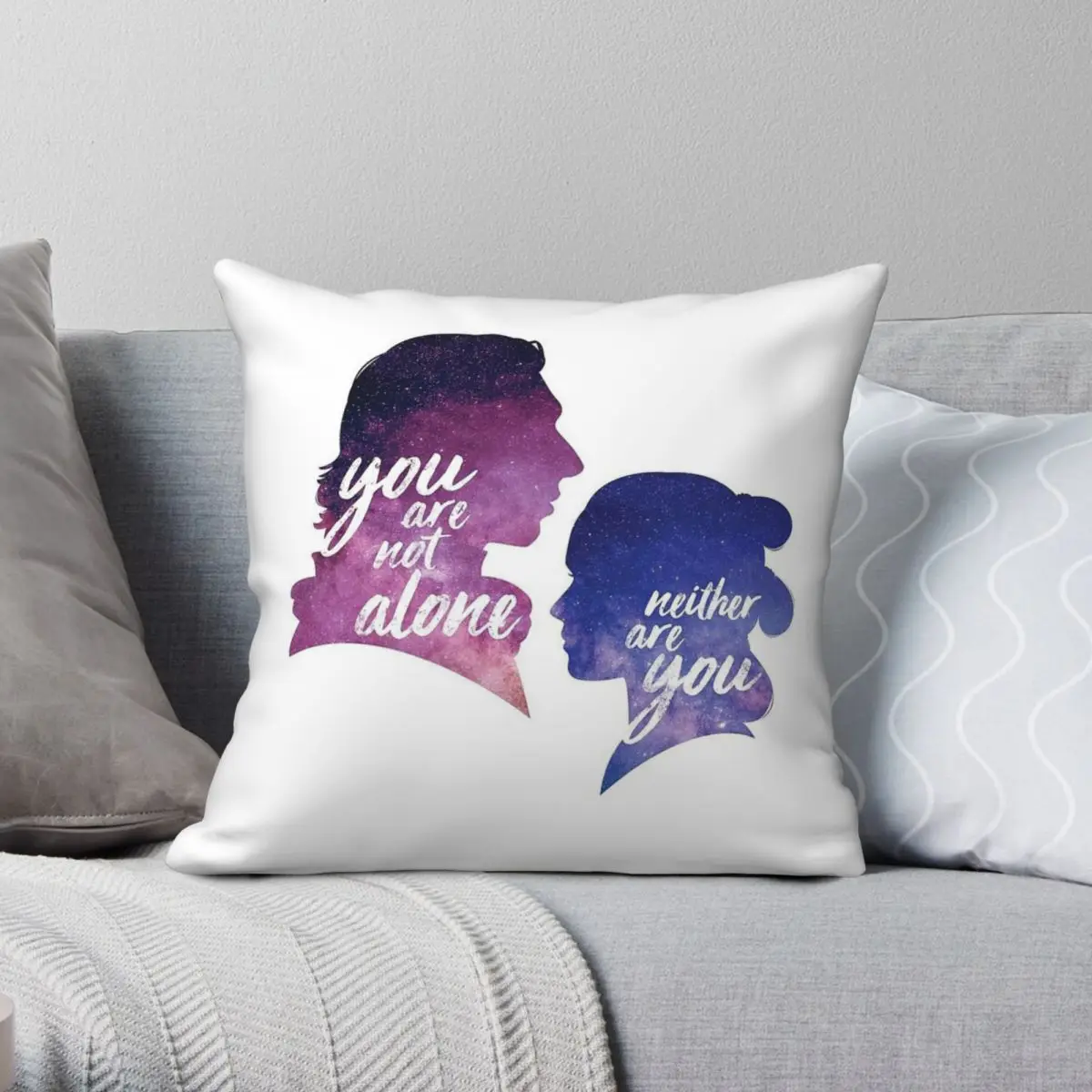 Reylo You Are Not Alone Square Pillowcase Polyester Linen Velvet Creative Zip Decorative Pillow Case Home Cushion Case