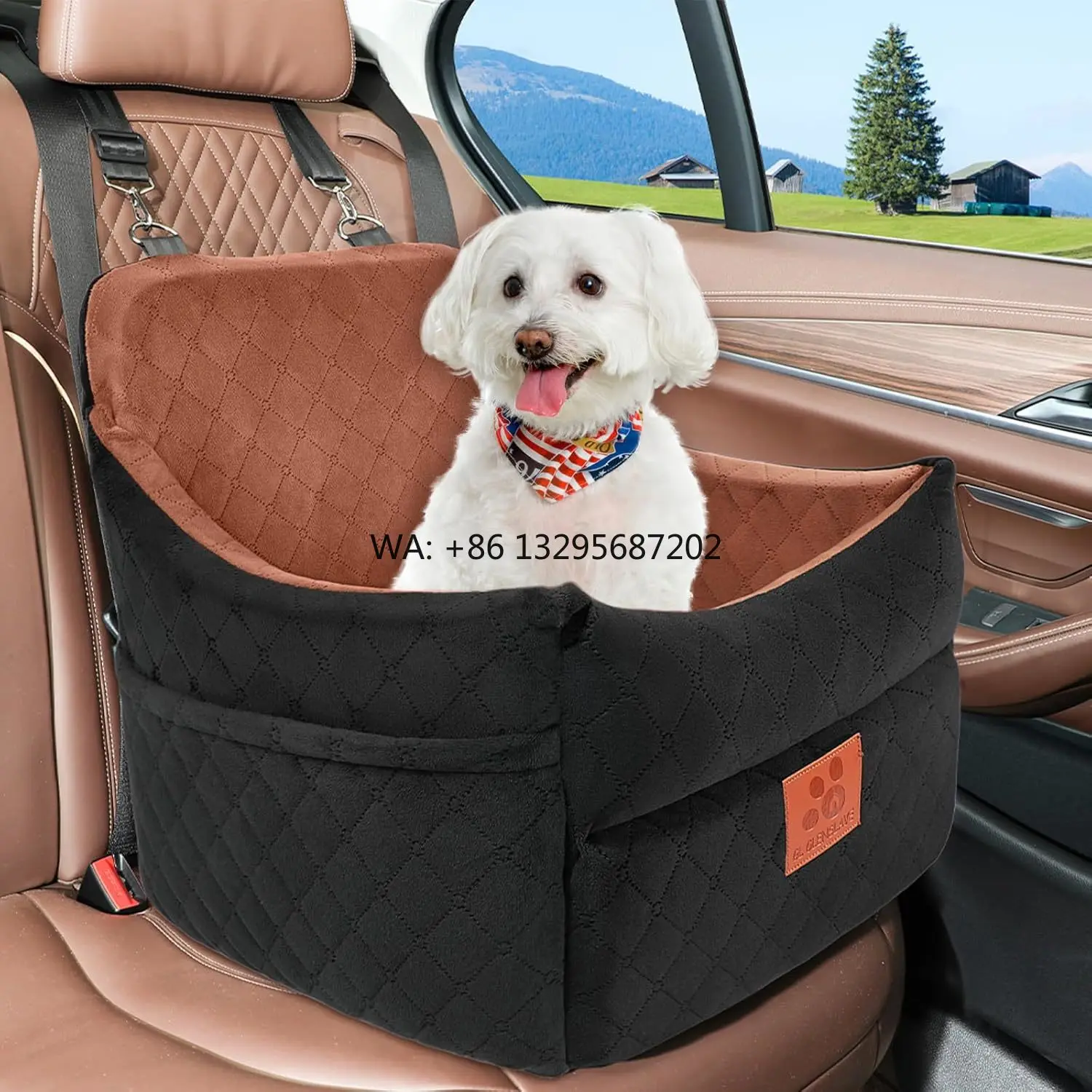 

Safty Booster Car Seat for Small Medium Dogs Thick Cushion Detachable Washable Storage Pockets 2 Safety Belts Dog Bed