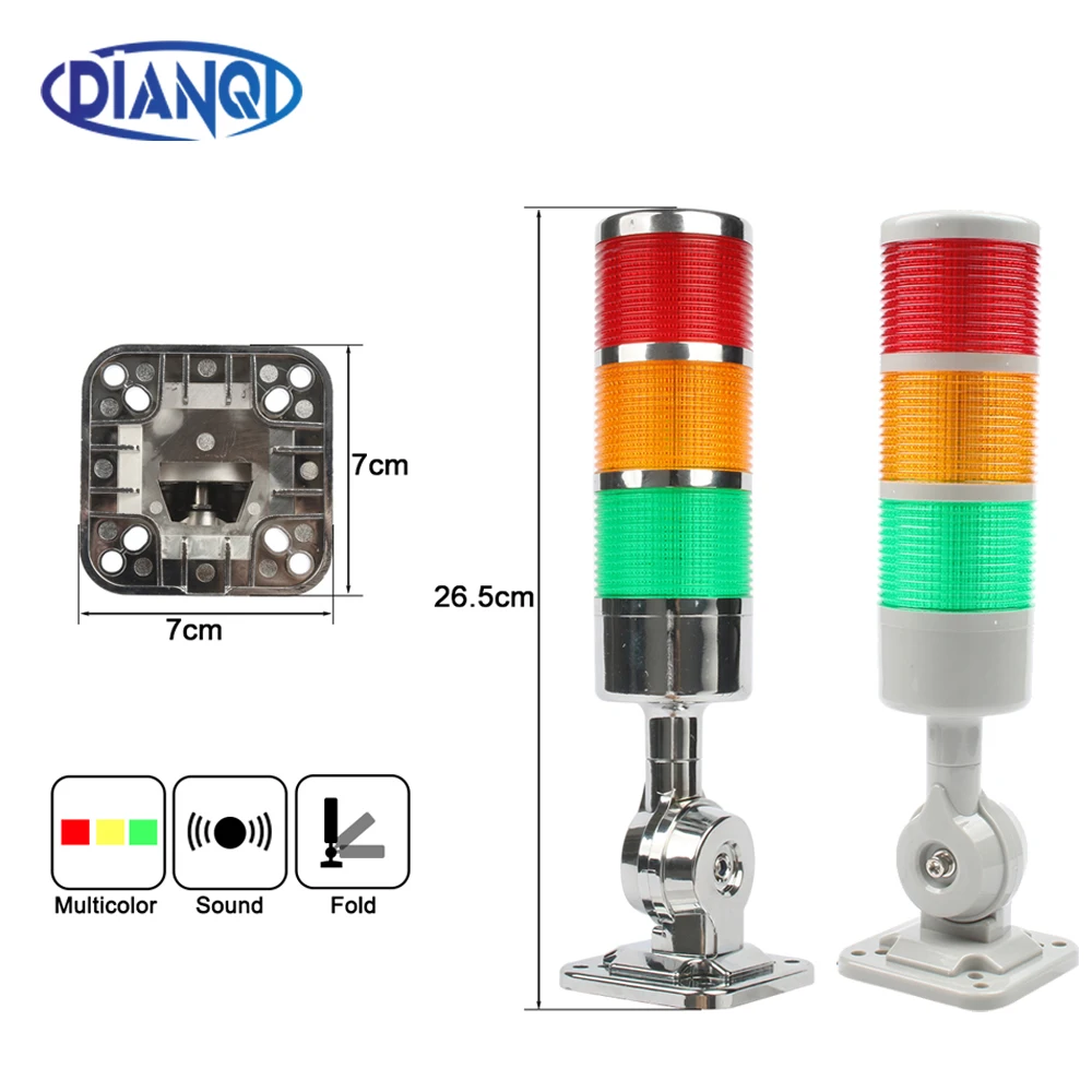 3-warstwowe światło ostrzegawcze przemysłowe do maszyn CNC DC 24V 12V AC220V 110V Stałe migające światło LED Obrotowe światło stosu 180