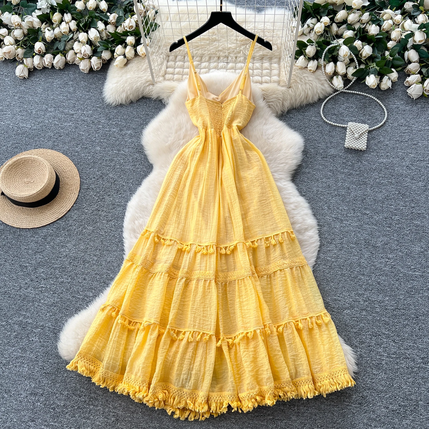 Chic vintage sexy nappa solido senza maniche sottile elegante fata moda coreana Boho vestito estivo da spiaggia abbigliamento donna