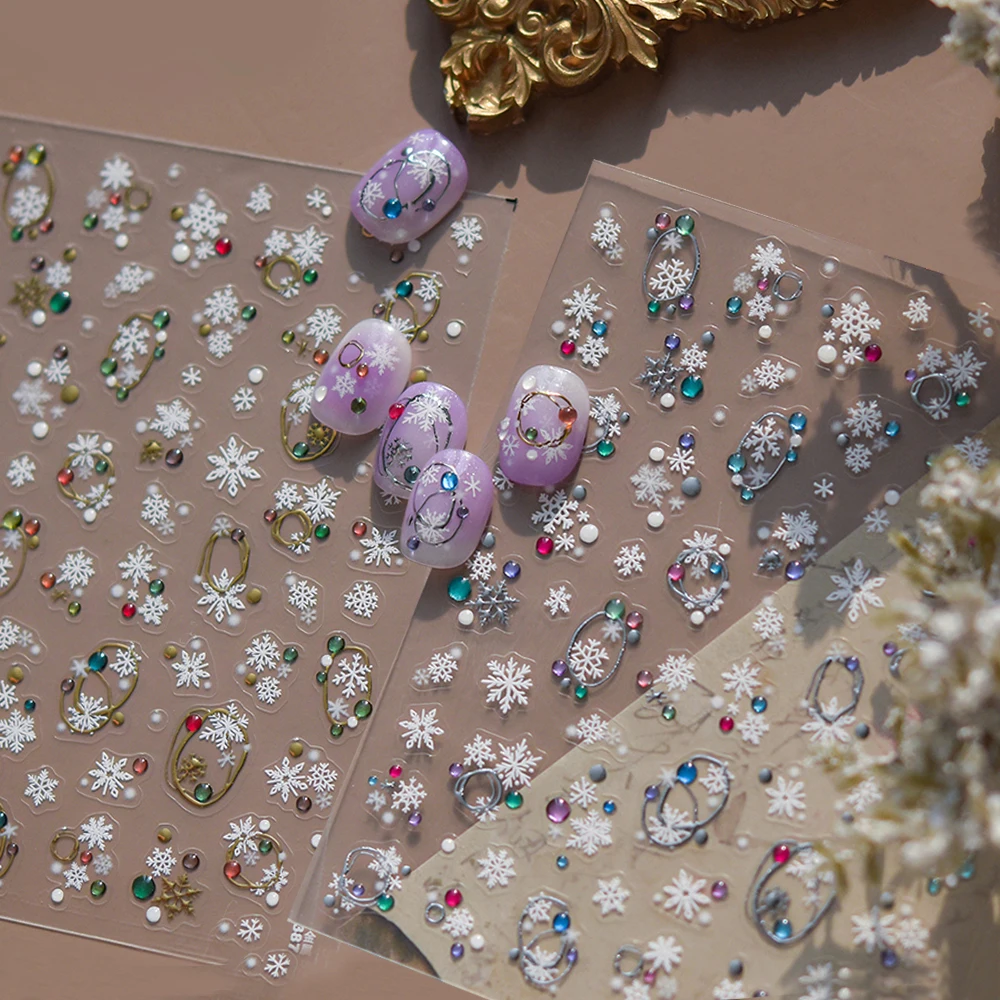 

5D Gilded Snowflake Wreath Christmas Nail Sticker Exquisite Jelly Colorful Dots Nail Art Sticker DIY Adhesive Xmas Nail Decals#^