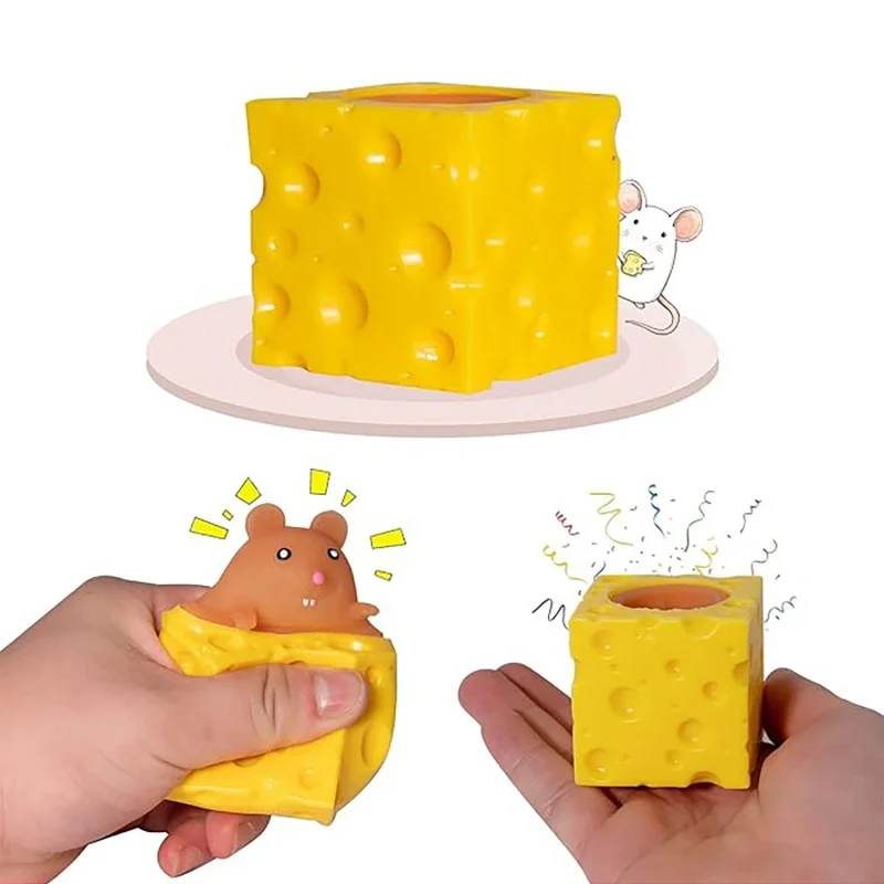 Pop Up Funny Mouse And Cheese Block Squeeze Anti Stress Toy Hide And Seek Figures Stress Relief Fidget Toys For Kids Adults