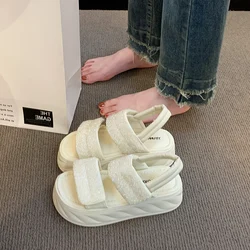 Comfort Shoes for Women Clogs With Heel 2025 Summer Soft Rhinestone Sandals Suit Female Beige Open Toe Med Muffins shoe Thick Ne