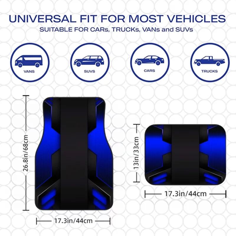 4Pcs Cyberpunk Deep Blue Tech-Inspired Printed Stylish and Simple Car Floor Mats, Wear-Resistant and Stable, Durable and Long-Lasting, Suitable for All Seasons, Practical Car Interior Decoration Accessories, Ignite the Spirit of Speed, Extremely Stylish and Unique