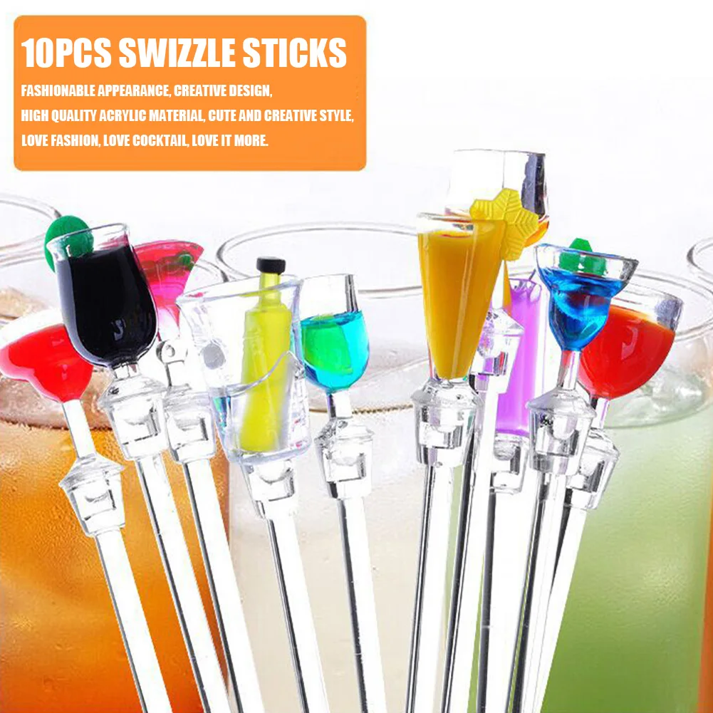 10pcs/set Cocktail Drink Mixer Ladle 23cm Stirring Wine Acrylic Cocktail Sticks Bar Tool Accessories Muddler Swizzle Stick