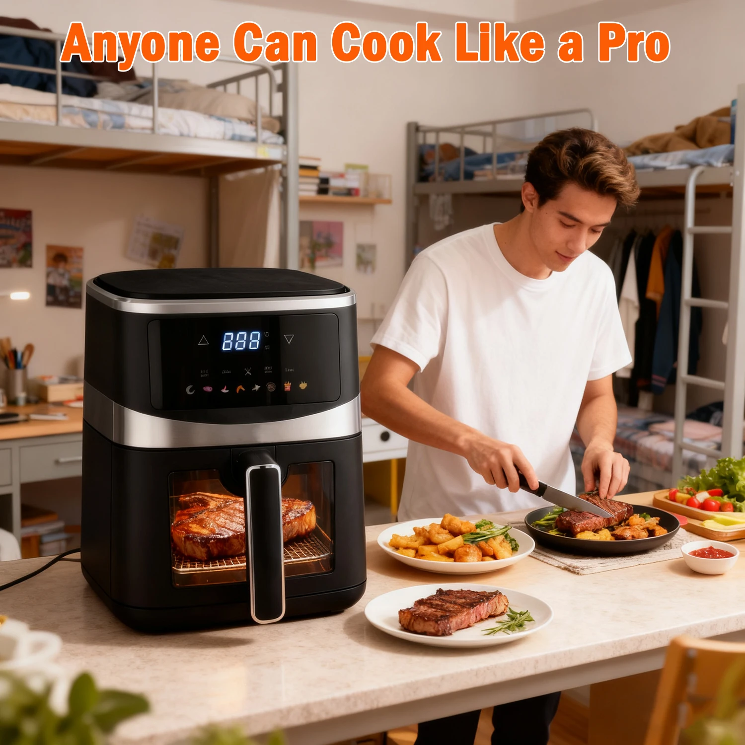 5.28 Qt Air Fryer Oven, Nonstick Cooker with Recipes, Oil Free, Electric Hot Air Fryer, Black