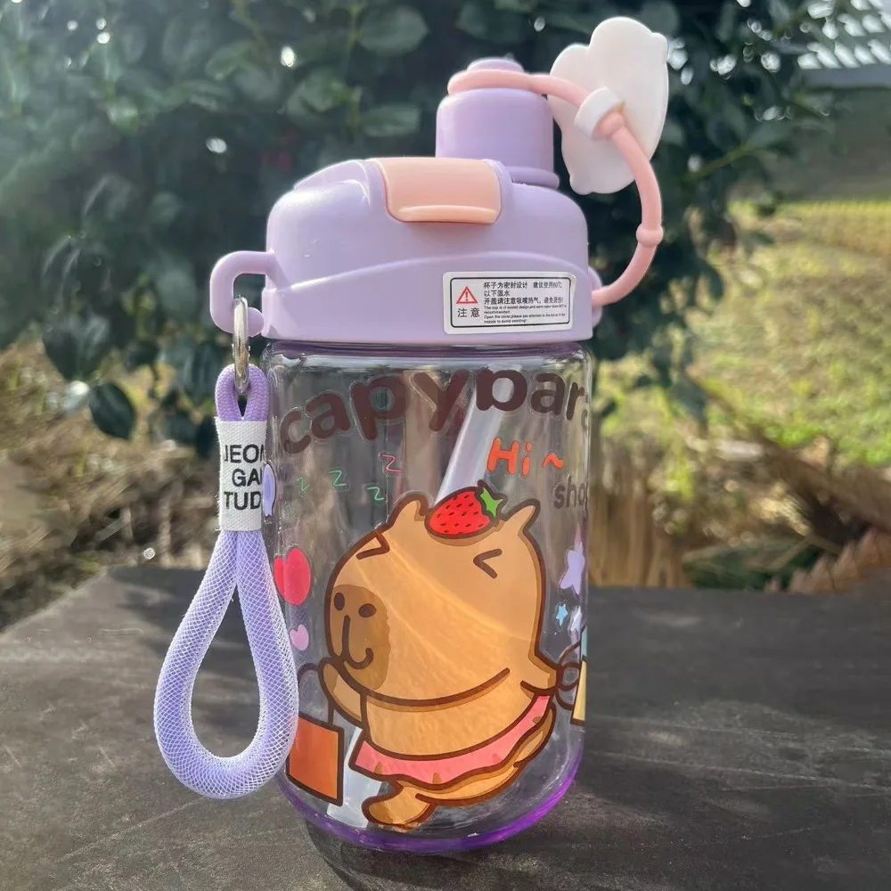 Botella de agua portátil de gran capacidad para capibara, taza transparente de dibujos animados para niños, PC, PVC, botella portátil de leche