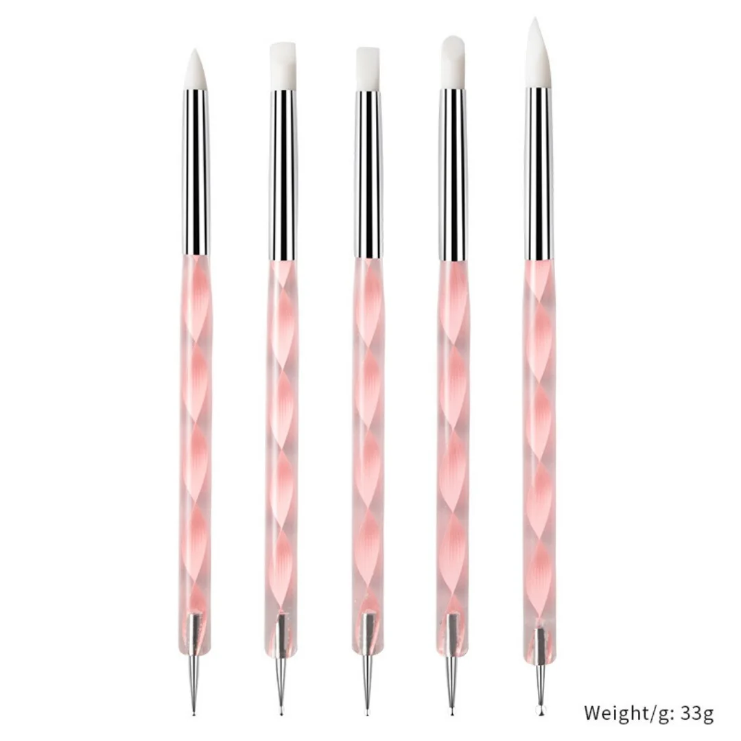 

5Pcs 2 Way Nail Art Silicone Point Flower Nail Pen Stainless Steel Nail Art Dotting Tools Marbleizing Painting Manicure Tool NEW