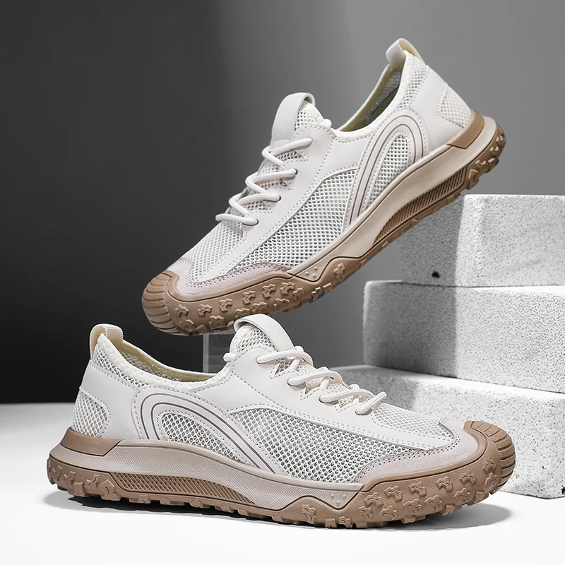 

Outdoor Men's Mesh Wear-Resistant Hiking Shoes Soft Massage Sole Casual Shoes Breathable White Sports Climbing Shoes Size：38-45