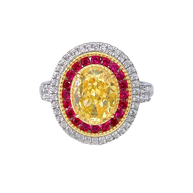 

2024 Fashionable and Luxury Oval Yellow Diamond 925 Silver Ring Set with High Carbon Diamond Versatile Style Wedding Jewelry