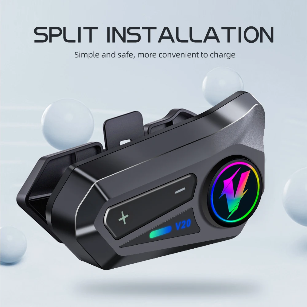

Motorcycle Helmet Headset Wireless intercom headset Stereo Voice Control Bluetooth Hands Free Call Ambient Light