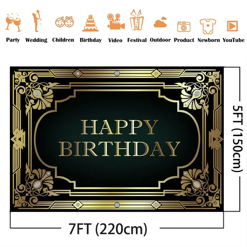 The great gatsby gold glitter backdrop happy birthday theme party decoration supplies background for picture photo shoot custom