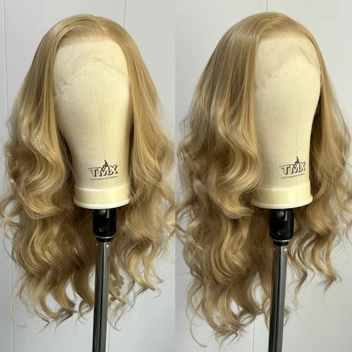 Imagen 2 del producto Pelucas delanteras de encaje ondulado sintético para mujer, pelo rubio largo, rizado, ondulado, parte libre, Rubio ceniza, aspecto Natural, resistente al calor