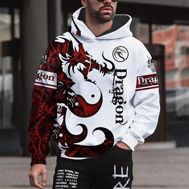 Retro Animal Totem Graphic Men's Hoodie 3D Print Simple Design Long Sleeve Sweatshirt Top Oversize Casual Harajuku Style Clothes