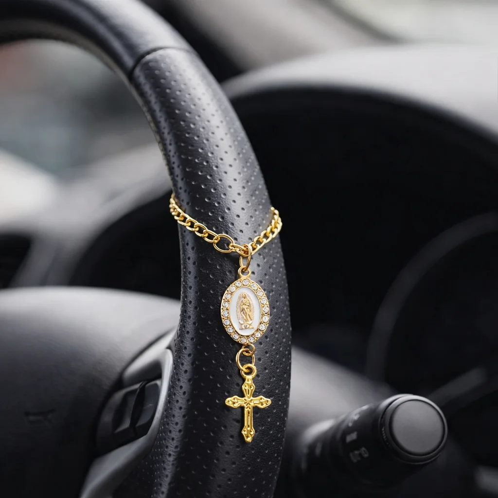 1pc Steering Wheel Decoration, Adjustable Length, Simple & Cute Rosary Car Hanging Accessory, Unique Fashionable Car Ornament
