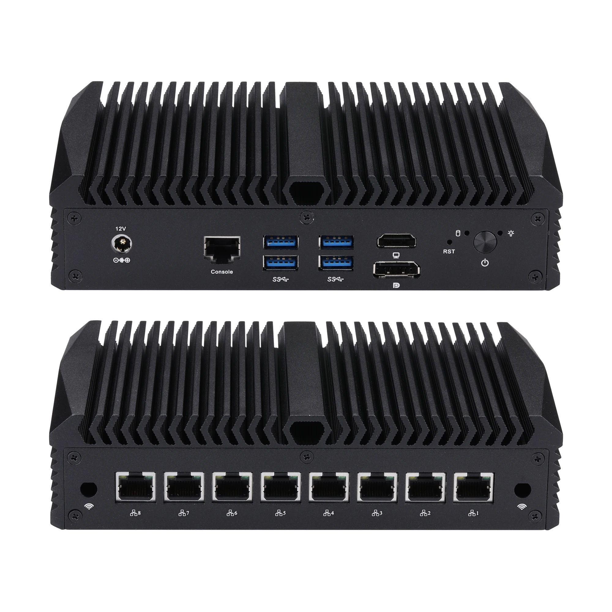 Qotom-Mini ordenador sin ventilador, 8x2,5G Lan,Gen 8th, 10th, 4305U, 10110U, 10210U, 10710U, DP, 4USB3.0, Proxmox, Pfsense, 8 LANs