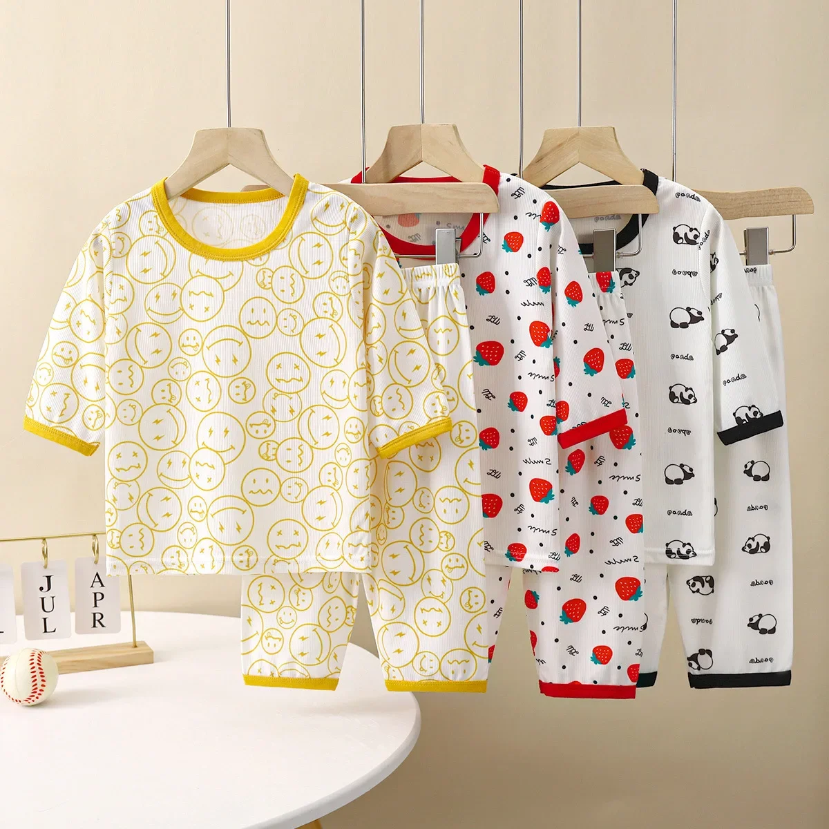 Children's Summer Thin Breathable Pajamas Kids Three-quarters Sleeve Cartoon Clothing Set Sleepwear Boys Girls Casual Homewear