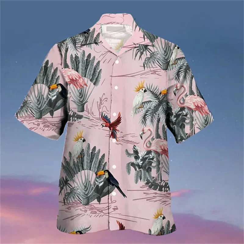 Summer New Floral Parrot 3d Print Shirt Casual Men Women Single-Breasted Short Sleeve Hawaiian Shirts Cool Men\'s Clothing Blouse