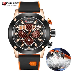 BORUSE Brand Mens Business Quartz Wristwatch Chronograph Military Mens Watches Clock Watch for Men With Box Relogio Masculino