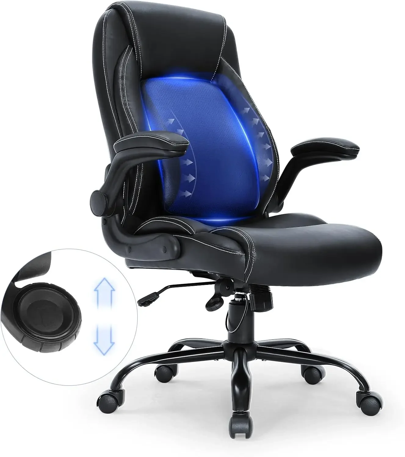 High Back PU Leather Office Chair Ergonomic for Back Pain, Executive Office Chair with Cutting-Edge Adjustable Lumbar Support