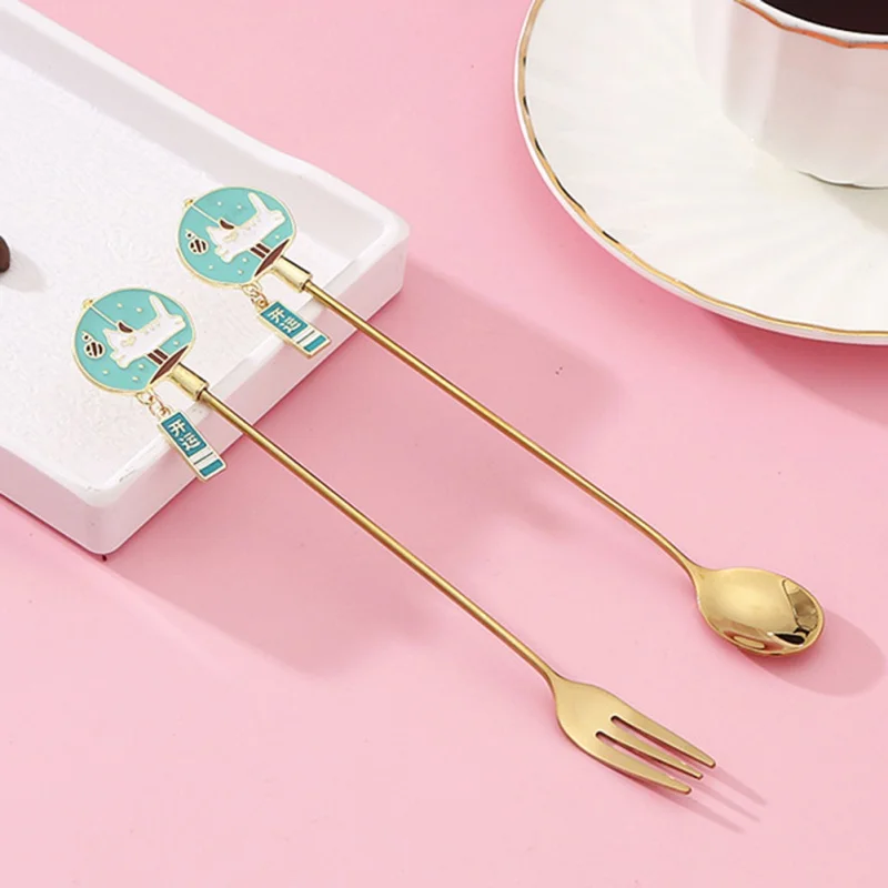 Multi-Style Combination Stainless Steel Fork And Spoon Cute Starry Cat Gold-Plated Coffee Stirring Spoon Fruit Dessert Cutlery