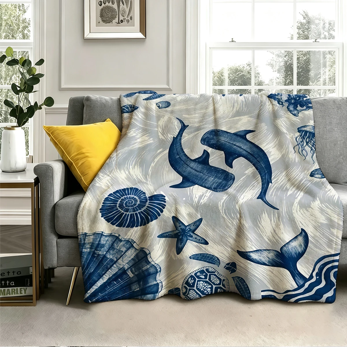 Ocean Whales Flannel Blanket Warm Soft Halloween Christmas Couch Warm Cozy Decorative Decor Gift for All Season