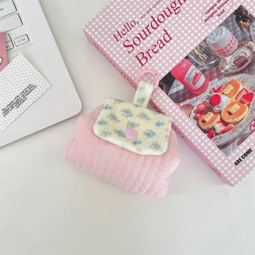 Polka Dots Quilted Earphone Storage Bag Contrast Color Quilted Mini Snap Button Coin Purse Lightweight Portable