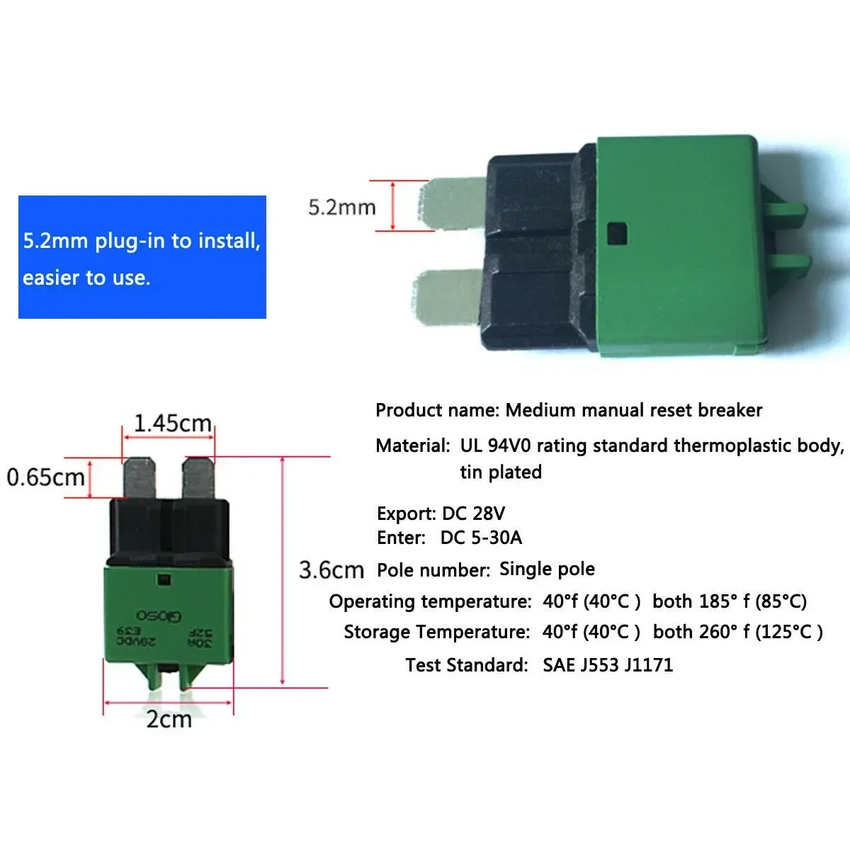 1pcs 12V 24V Circuit Lockout Breaker Fuse Blade Circuit Breaker Fuse ATC Type 5-30A Circuit Breaker For Marine Automatic Reset