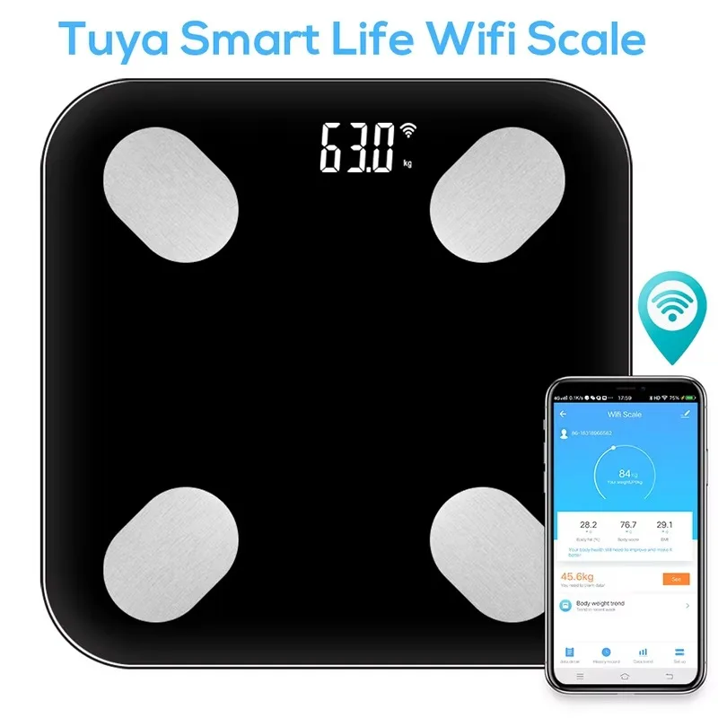 Tuya App WiFi Smart Scale Digital Electronic BMI Body Fat Scale for Bathroom WiFi Enabled Weight Scale