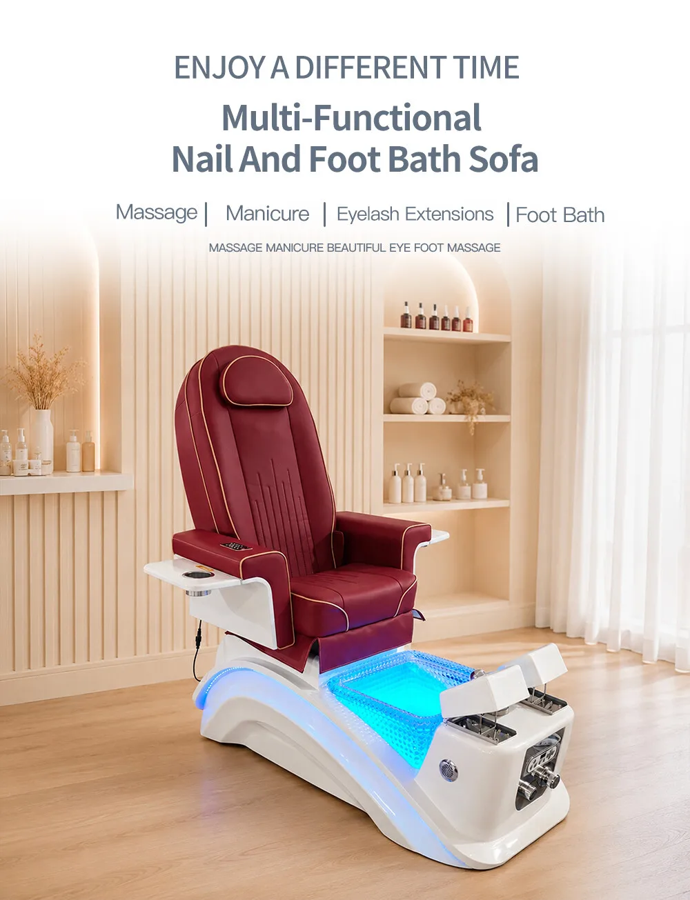 2026 Beauty Salon Spa Stuhl Elektrischer Liegesessel Massage-Nagelstuhl, LED-Fußbadewanne Maniküre-Pediküre-Ausrüstung für Spa-Center – Detail 4