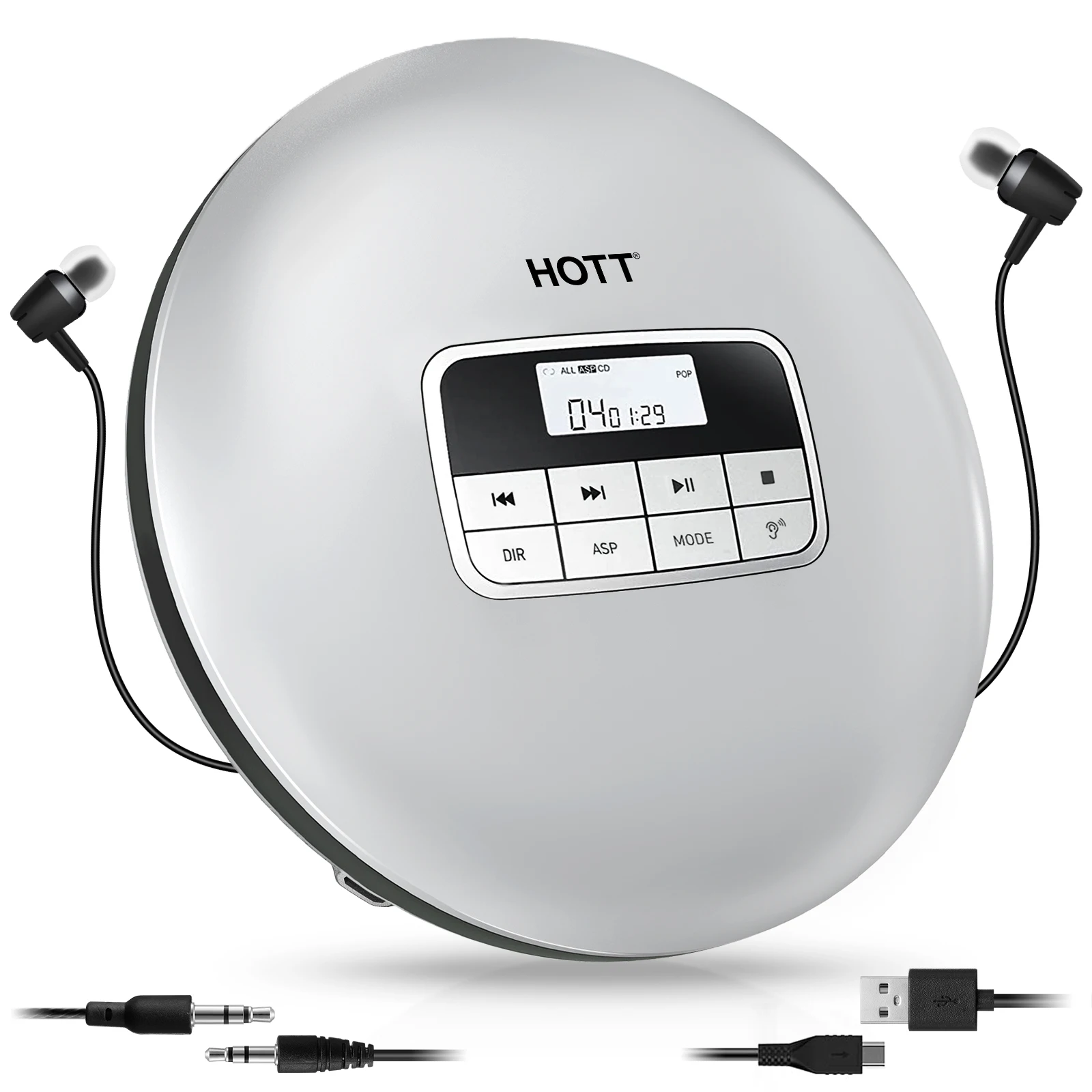 

Портативный компактный противоскользящий проигрыватель компакт-дисков Легкий и противоударный проигрыватель музыкальных дисков с качественными наушниками — для детей и взрослых