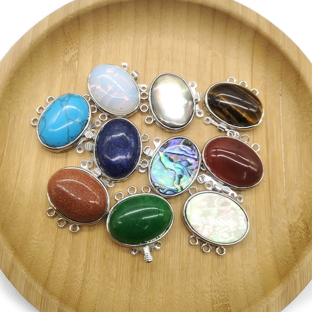 100% Natural Stone Fashion Oval Button Random Fit DIY Self-made Button Bracelet Beads Jewelry Wholesale Charm Women 27x28mm