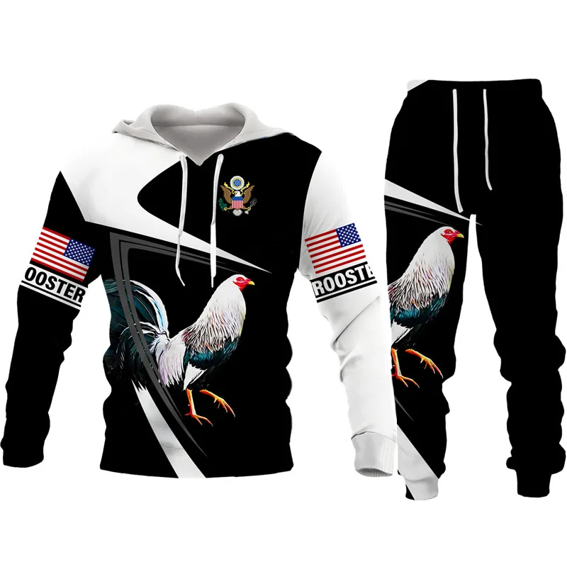 Rooster Hunting Camo Tracksuit Set Harajuku Man Woman Hoodie+Pants Two Piece Set Cock Animal 3D Print Oversized Casual Pullover