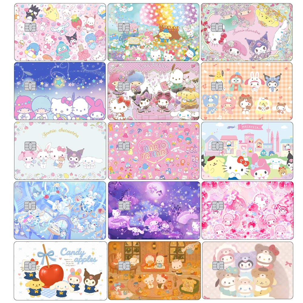 

Hello Kitty Kuromi Cinnamoroll Pochacco Characters Family Credit Card Skin Stickers Campus Card Small Chip Self-adhesive Sticker