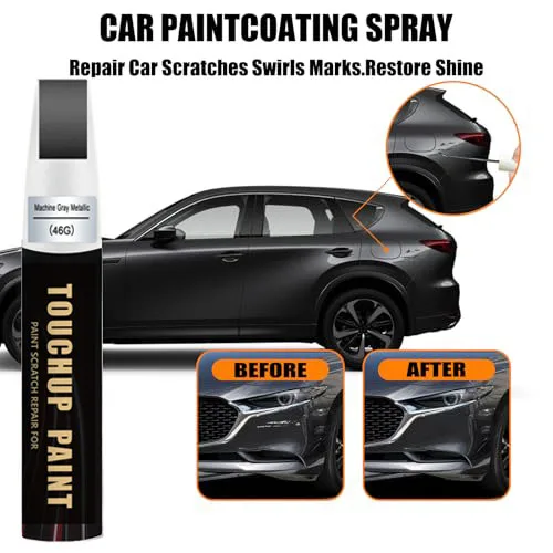 Touch Up Paint(46G Machine Gray Metallic) for Mazda, Car Paint Pen Scratch Repair Two-In-One Touch Up Paint