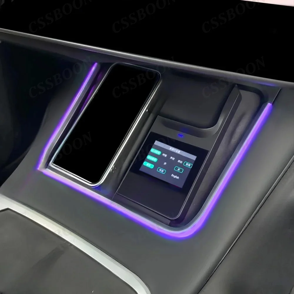 CSSBOON 2024 Peças de Modificações de Carro Console Central Carregador Sem Fio de Luz Ambiente para Tesla acessórios Modelo 3 Y