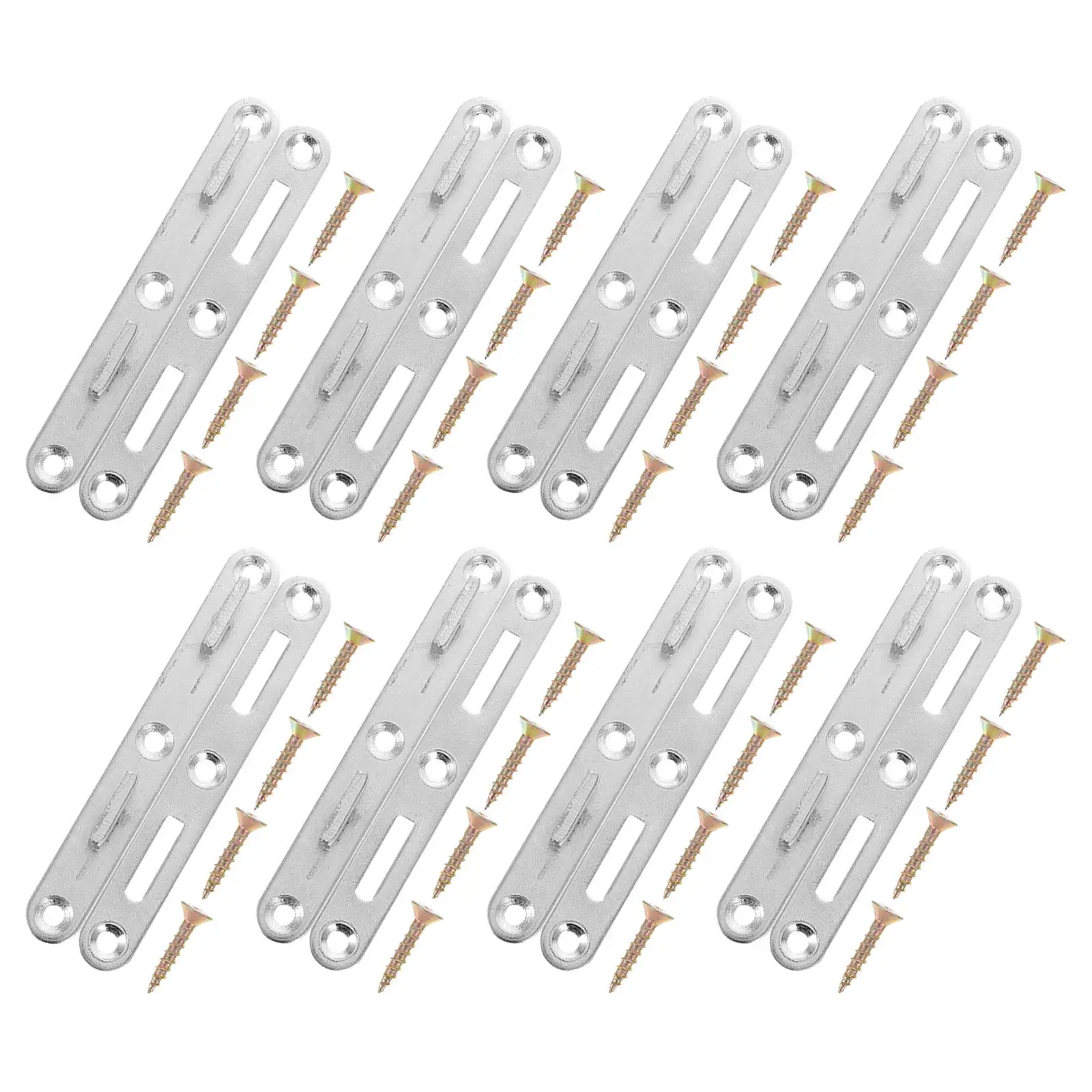 8Sets Bed Rail Bracket Set Heavy Duty Iron Hardware Stable Bed Frame Connector Support Fixings for Wood Metal Bedroom Furniture