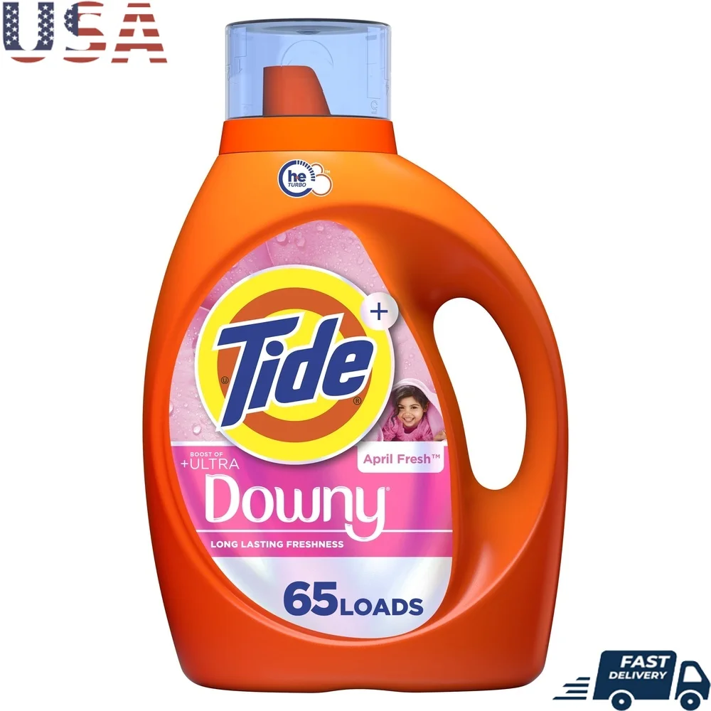 Detergente líquido para ropa Ultra Downy, levantamiento de manchas, resistente, fácil vertido, aroma fresco de abril, 92 fl oz, 65 cargas