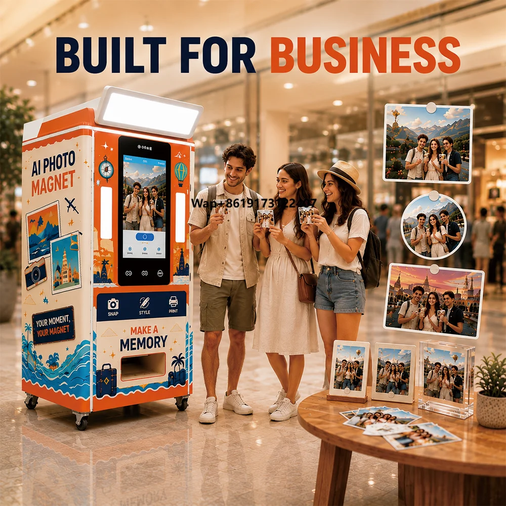 Self-Service Photo Booth Vending Machine Instant Photo Print Kiosk Can Make Photos & Custom Fridge Magnet for Mall Scenic Spot