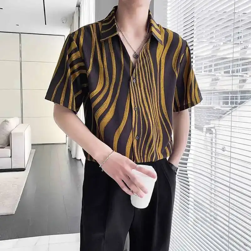 

Summer Short Sleeved Shirt Men Slim Fit Fashion Social Mens Formal Dress Shirt Korean Casual Shirt Mens White Striped Shirts
