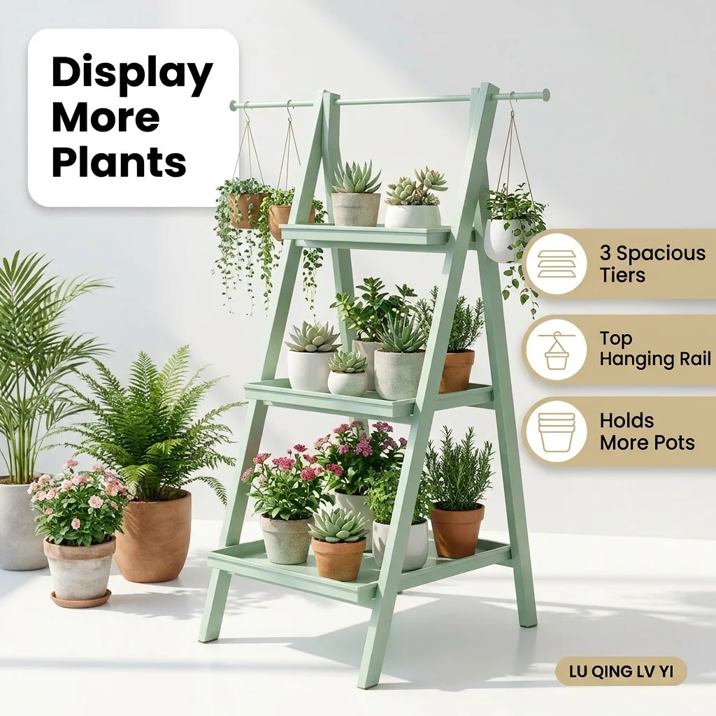 Aluminum 3-Tier Plant Stand CE Certified A-Frame Ladder Flower Rack With Hanging Hook Rust  Custom Size