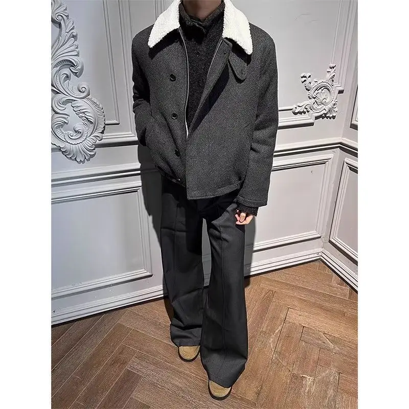 

Мужская куртка из шерстяной смеси, черная, с эффектом двухслойности, креативный инновационный дизайн, модная, современная, трендовая, молодежная, городская, уличная, повседневная, в стиле BF.