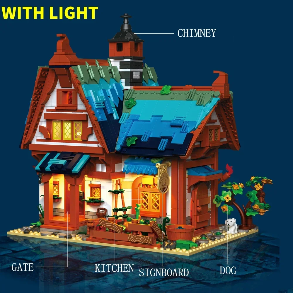 MOC Medieval Manor House & Post Station Building Set Architecture Model DIY  Micro Bricks Toys Kid Christmas Gifts